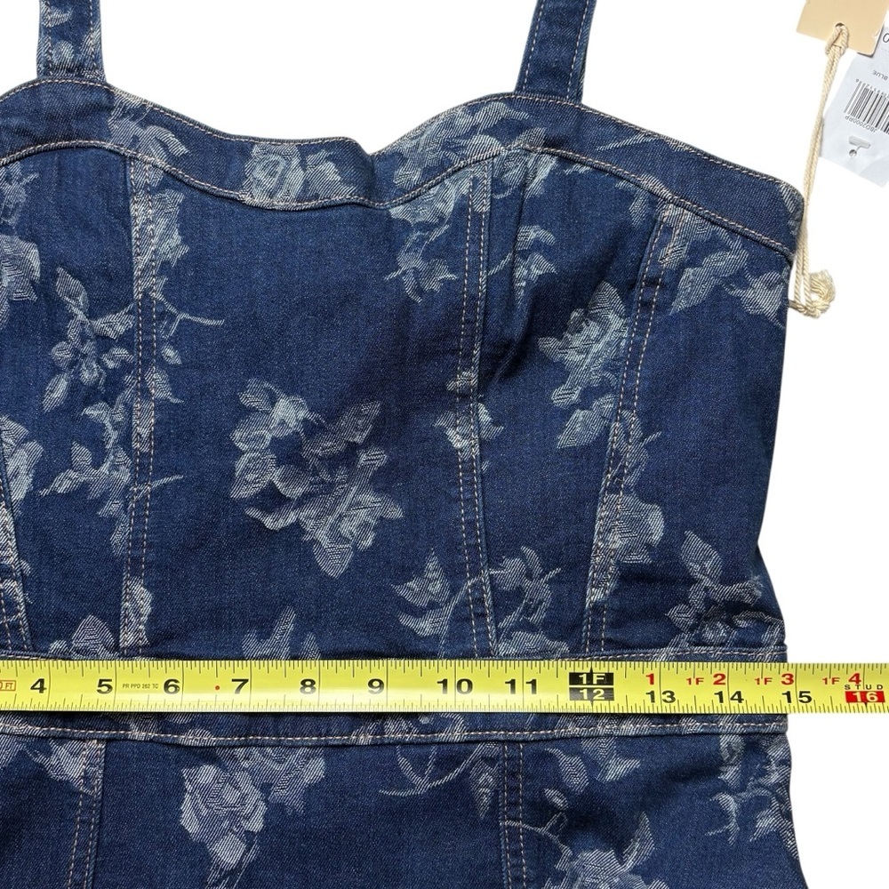 NWT Jewel Badgley Mischka Rose Print High Low Denim Dress Size 8 Dark Blue - Picture 10 of 15
